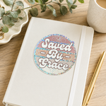 Saved By Grace Retro Glitter Sticker | Ephesians 2:8-9 | Water bottle, Laptop Stickers | Vinyl Waterproof Sticker