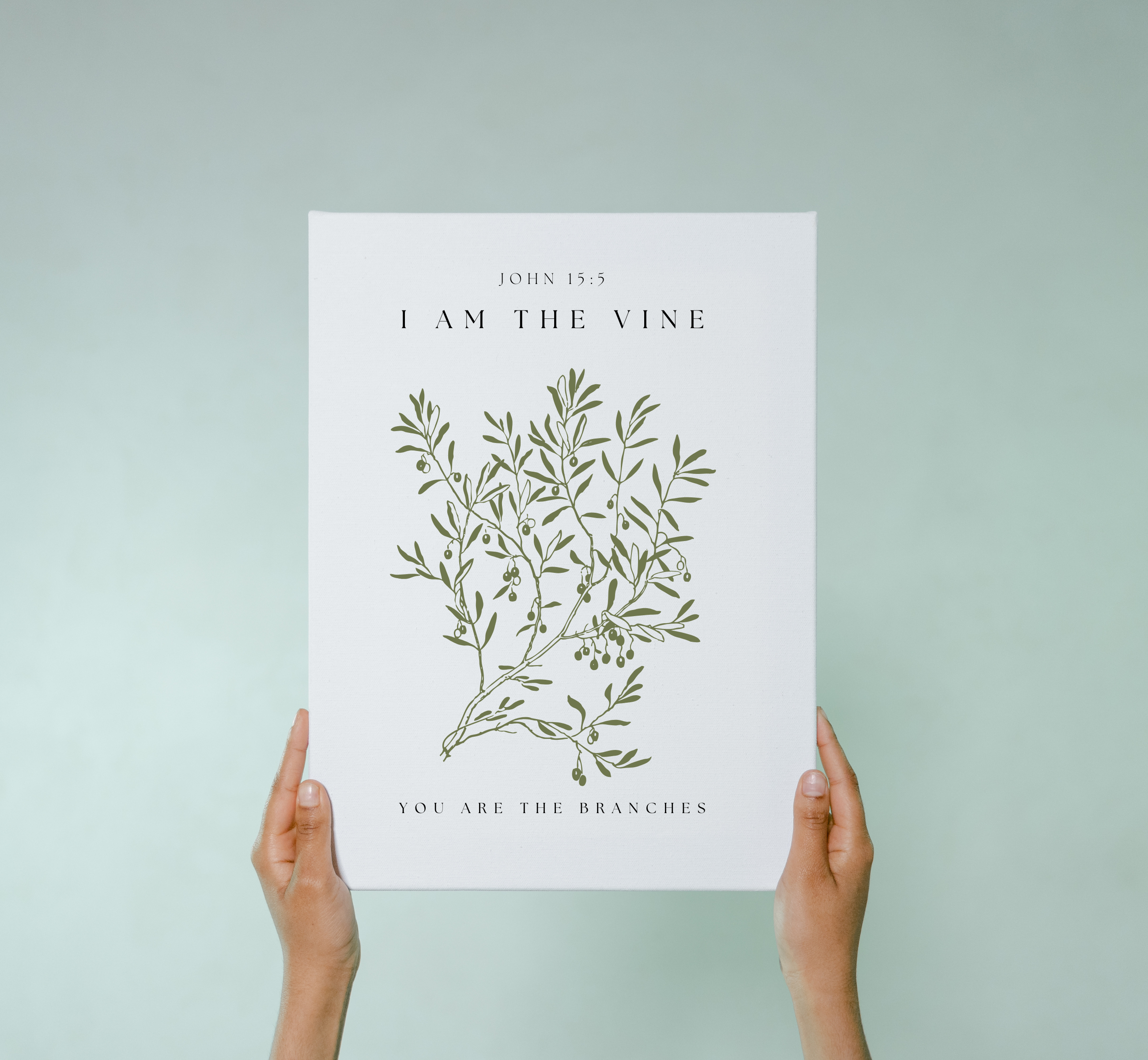 John 15:5 Scripture Canvas – Modern Christian Wall Art – I Am the Vine Bible Verse Print