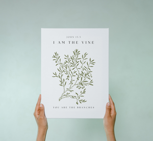 John 15:5 Scripture Canvas – Modern Christian Wall Art – I Am the Vine Bible Verse Print